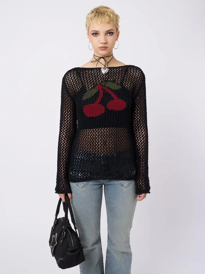 Clothing Minga London Sweaters Cerise Open Knit Jumper