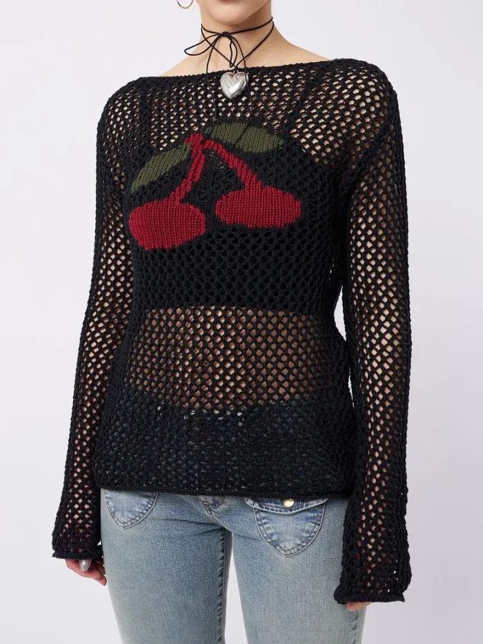 Clothing Minga London Sweaters Cerise Open Knit Jumper