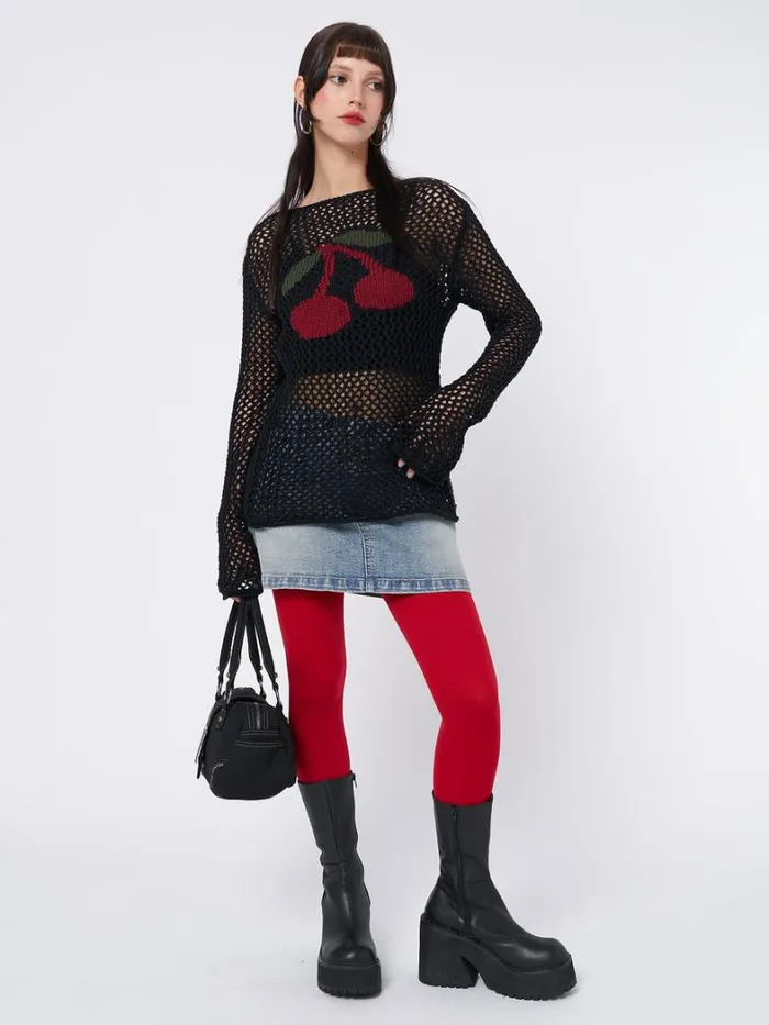 Clothing Minga London Sweaters Cerise Open Knit Jumper