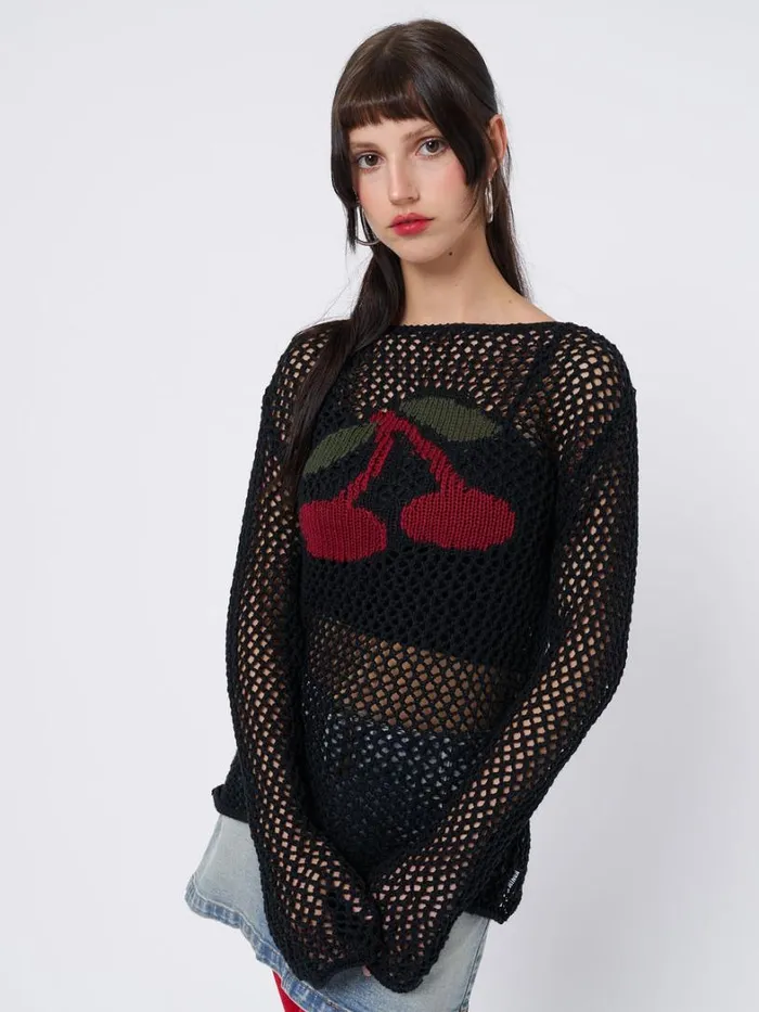 Clothing Minga London Sweaters Cerise Open Knit Jumper