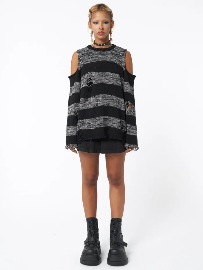 Clothing Minga London Sweaters Curtis Black Grey Striped Knit Jumper