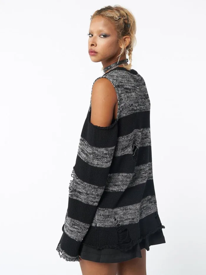Clothing Minga London Sweaters Curtis Black Grey Striped Knit Jumper