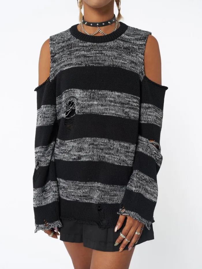 Clothing Minga London Sweaters Curtis Black Grey Striped Knit Jumper
