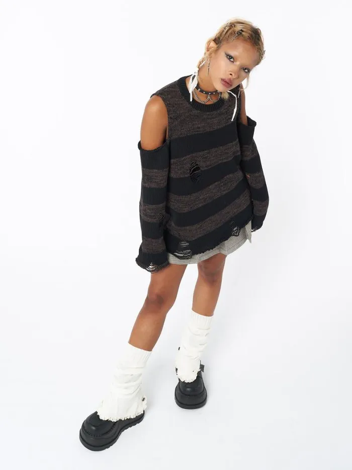 Clothing Minga London Sweaters Curtis Brown Black Striped Knit Jumper