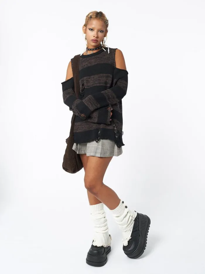 Clothing Minga London Sweaters Curtis Brown Black Striped Knit Jumper