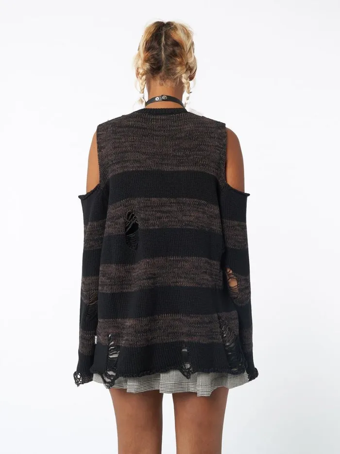 Clothing Minga London Sweaters Curtis Brown Black Striped Knit Jumper