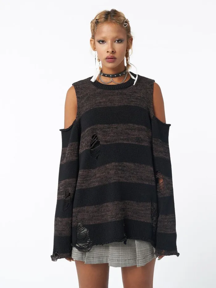 Clothing Minga London Sweaters Curtis Brown Black Striped Knit Jumper