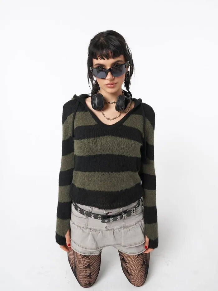 Clothing Minga London Sweaters Forest Stripes Knitted Hoodie