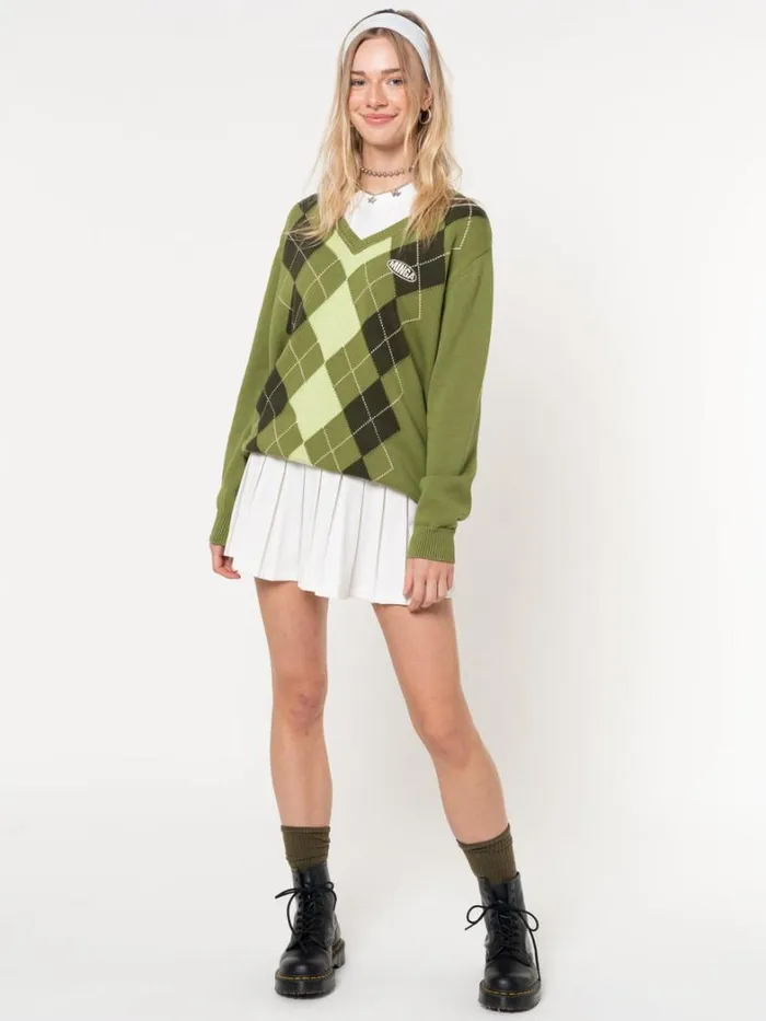 Clothing Minga London Sweaters Green Shades Argyle Knitted Jumper