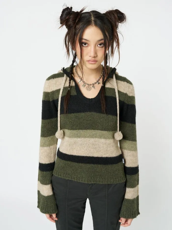Clothing Minga London Sweaters Moss Stripes Knitted Hoodie