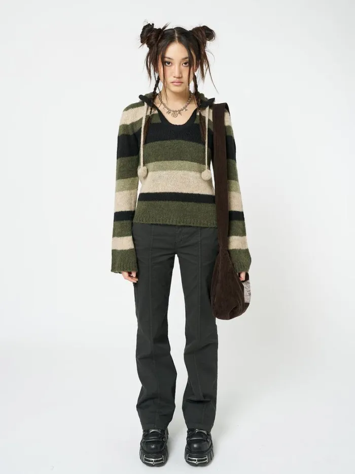 Clothing Minga London Sweaters Moss Stripes Knitted Hoodie