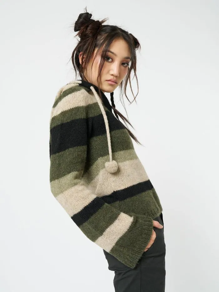 Clothing Minga London Sweaters Moss Stripes Knitted Hoodie