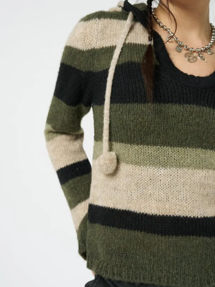 Clothing Minga London Sweaters Moss Stripes Knitted Hoodie