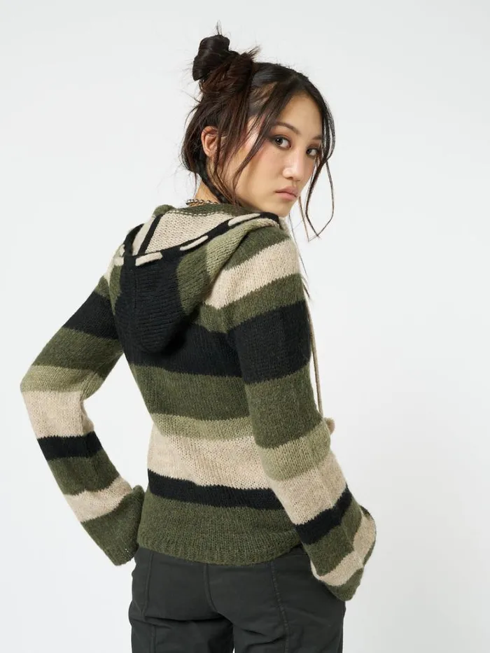 Clothing Minga London Sweaters Moss Stripes Knitted Hoodie