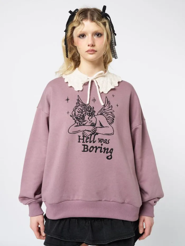 Clothing Minga London Sweatshirts Hell Was Boring Graphic Oversized Sweater