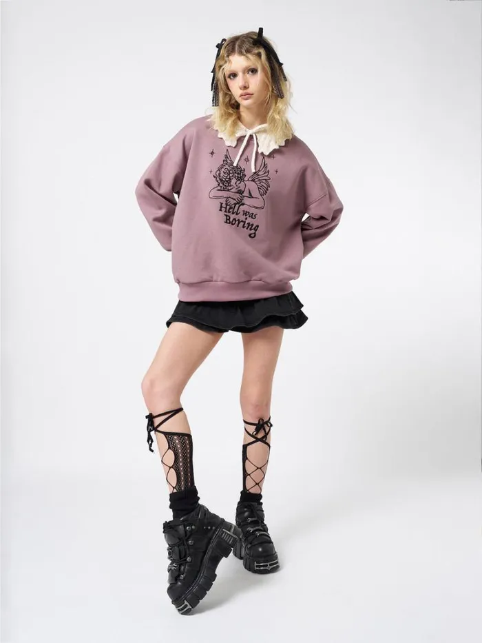 Clothing Minga London Sweatshirts Hell Was Boring Graphic Oversized Sweater