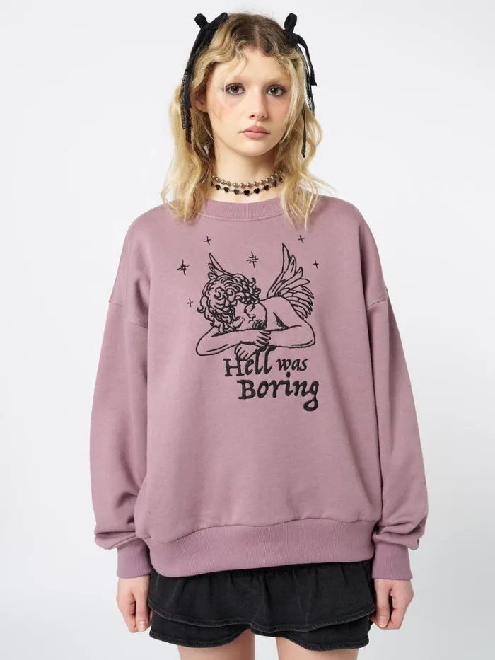 Clothing Minga London Sweatshirts Hell Was Boring Graphic Oversized Sweater