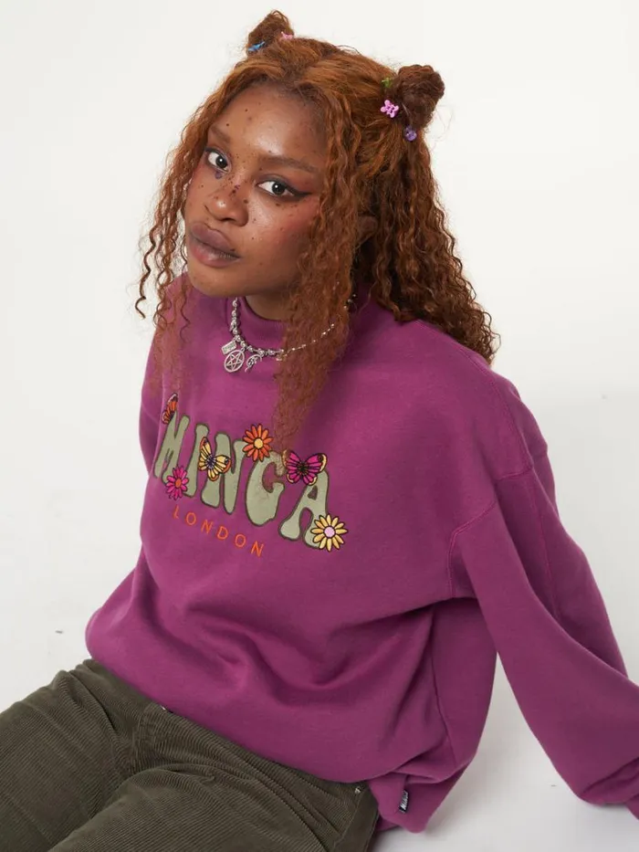 Clothing Minga London Sweatshirts Minga Flowers and Butterflies High Neck Sweater