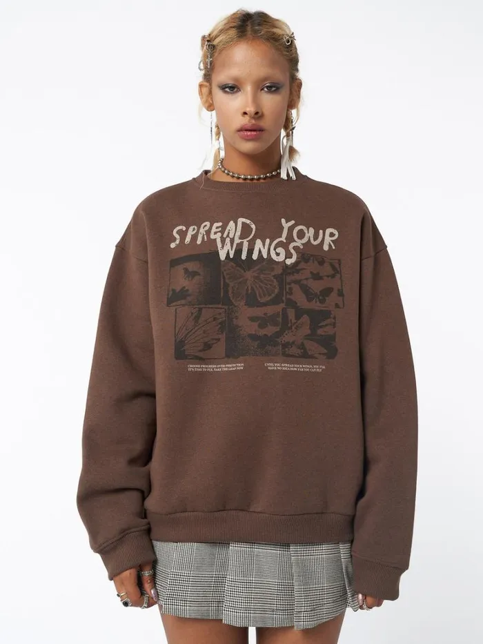 Clothing Minga London Sweatshirts Spread Your Wings Brown Sweatshirt