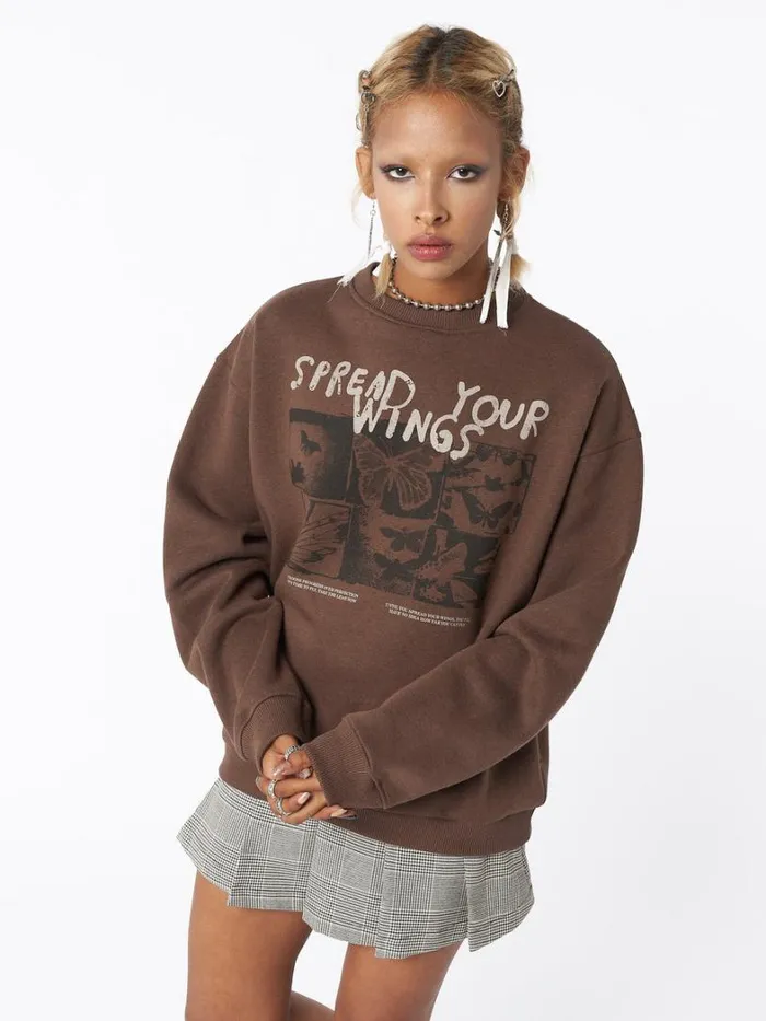 Clothing Minga London Sweatshirts Spread Your Wings Brown Sweatshirt