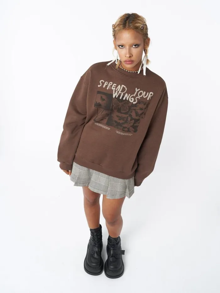 Clothing Minga London Sweatshirts Spread Your Wings Brown Sweatshirt
