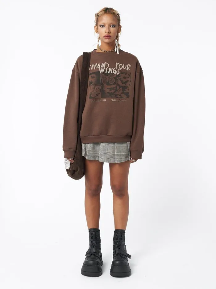Clothing Minga London Sweatshirts Spread Your Wings Brown Sweatshirt