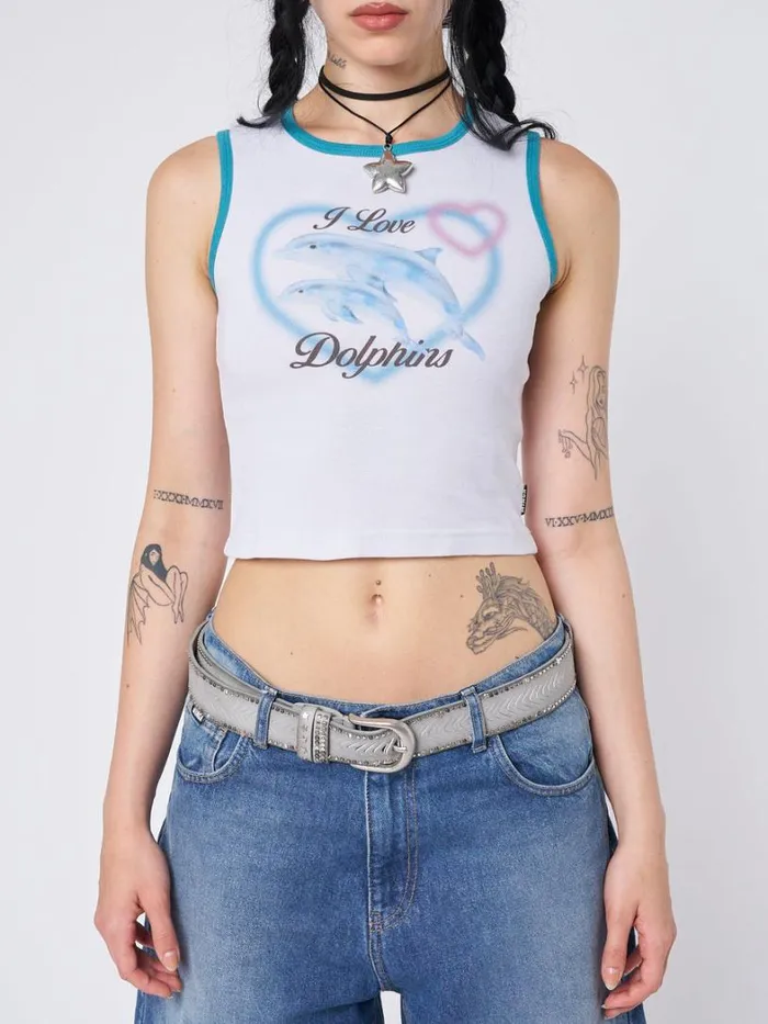 Clothing Minga London Tank Tops I Love Dolphins Print Vest Top