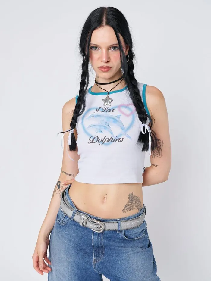 Clothing Minga London Tank Tops I Love Dolphins Print Vest Top