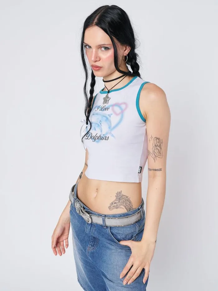 Clothing Minga London Tank Tops I Love Dolphins Print Vest Top