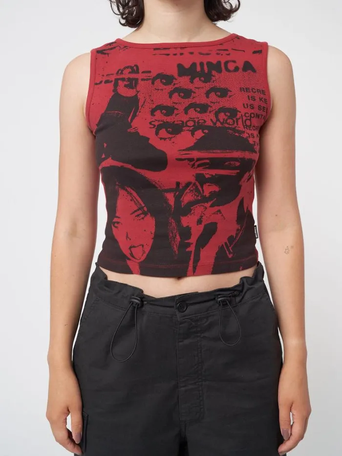 Clothing Minga London Tank Tops Power Red Graphic Vest Top