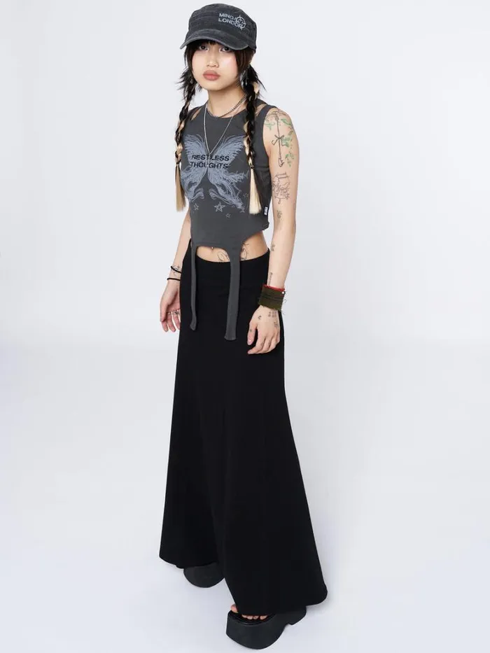 Clothing Minga London Tank Tops Restless Thoughts Grey Straps Top