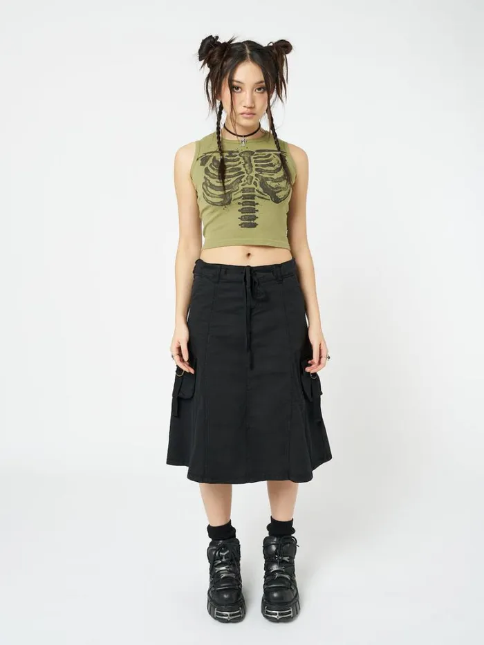 Clothing Minga London Tank Tops Skeleton Green Graphic Print Vest Top