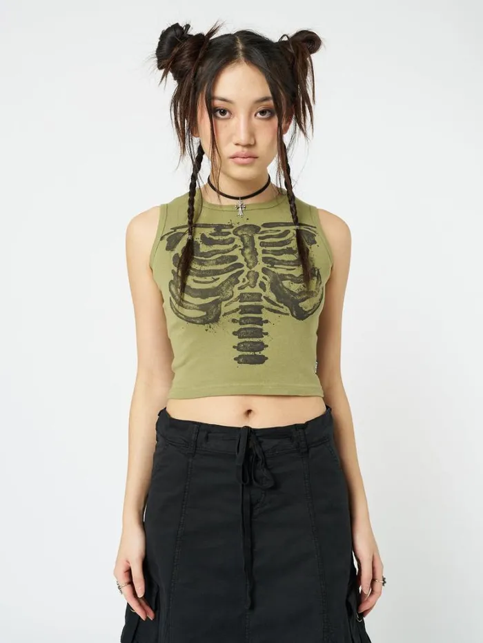 Clothing Minga London Tank Tops Skeleton Green Graphic Print Vest Top