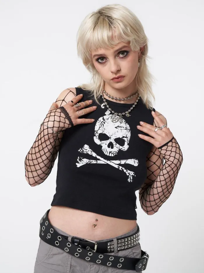 Clothing Minga London Tank Tops Skull Crossbones Black Vest Top