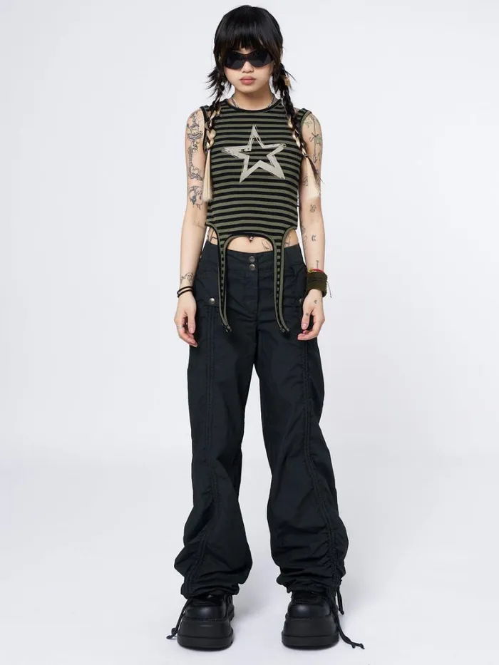 Clothing Minga London Tank Tops Star Sketch Green Striped Straps Top