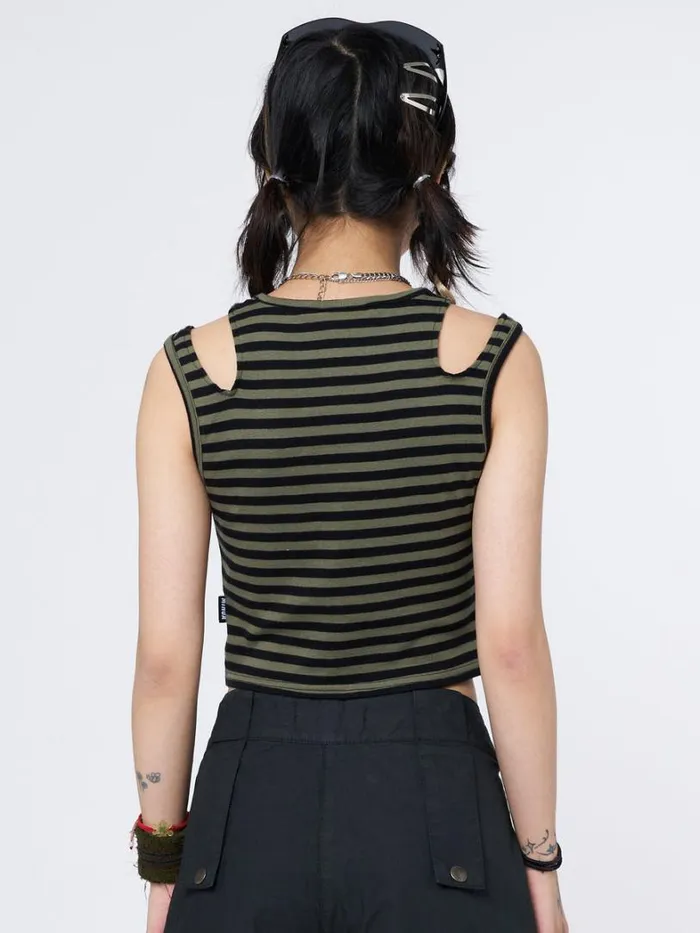 Clothing Minga London Tank Tops Star Sketch Green Striped Straps Top