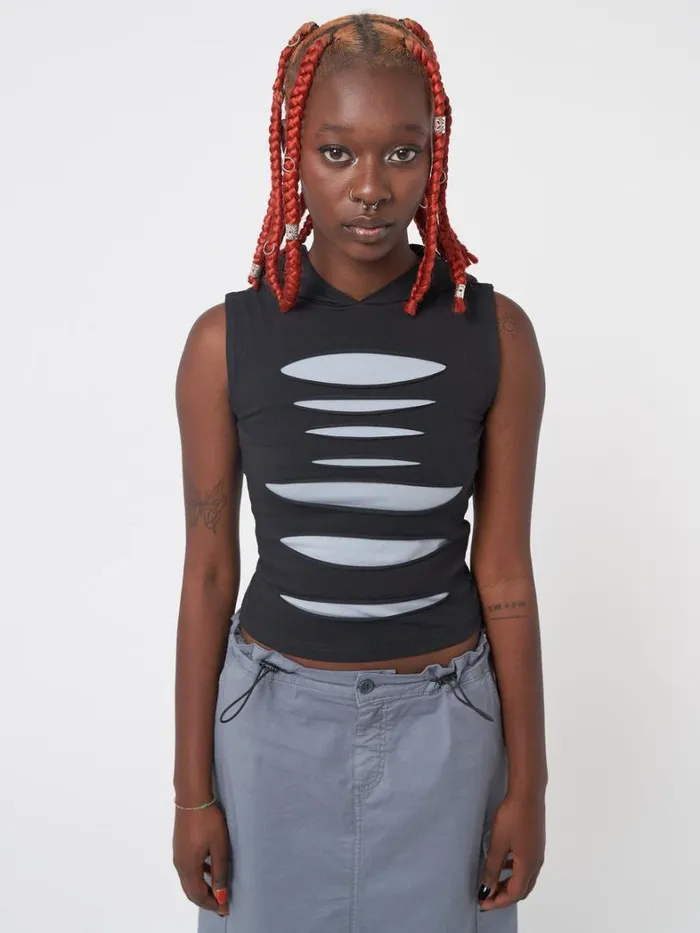 Clothing Minga London Tank Tops Stormy Slash Hooded Vest Top