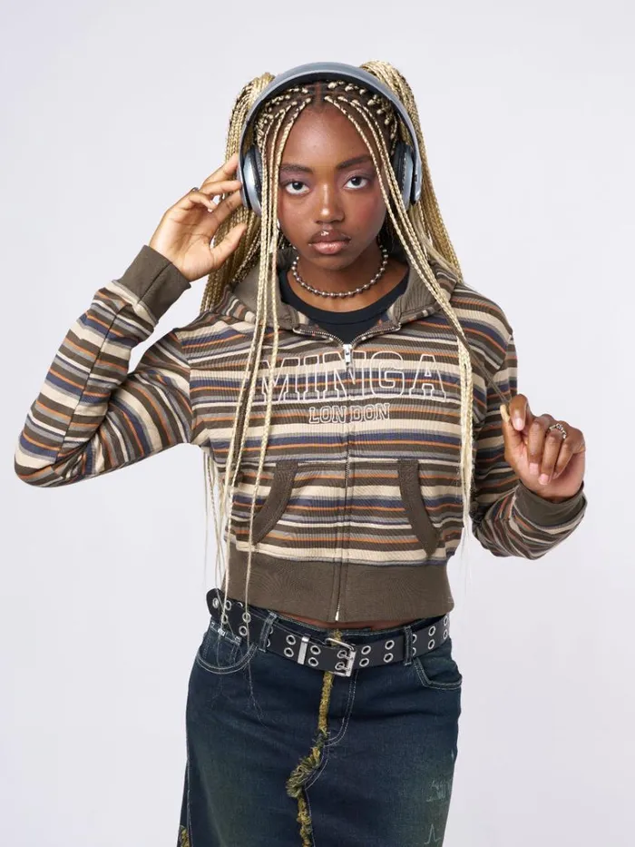 Clothing Minga Striped Cropped Zip Up Hoodie Minga London Jackets