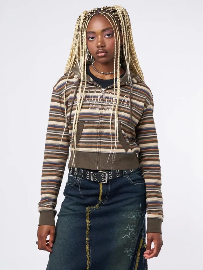 Clothing Minga Striped Cropped Zip Up Hoodie Minga London Jackets