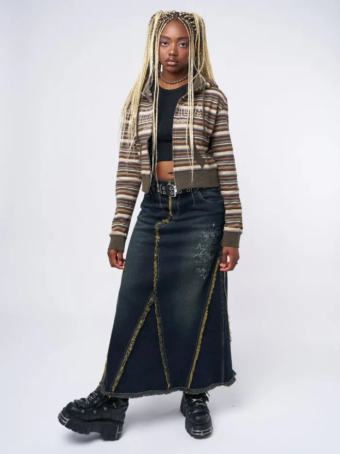 Clothing Minga Striped Cropped Zip Up Hoodie Minga London Jackets