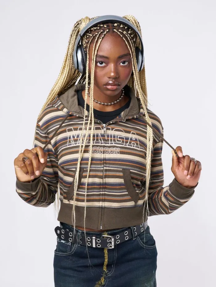 Clothing Minga Striped Cropped Zip Up Hoodie Minga London Jackets