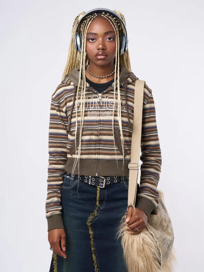 Clothing Minga Striped Cropped Zip Up Hoodie Minga London Jackets
