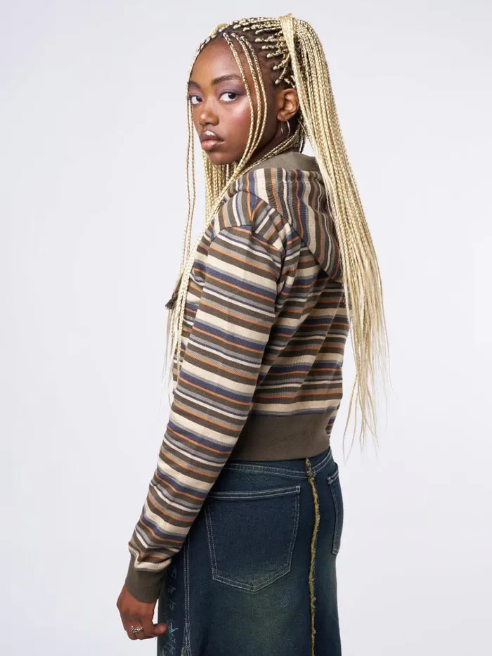 Clothing Minga Striped Cropped Zip Up Hoodie Minga London Jackets