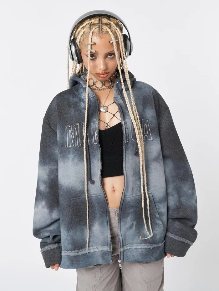 Clothing Minga Tie Dye Oversized Zip Up Hoodie Minga London Jackets