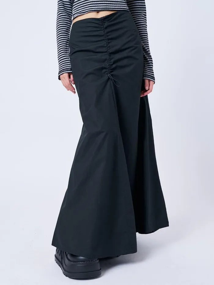 Clothing Morticia Black Ruched Maxi Skirt Minga London Skirts
