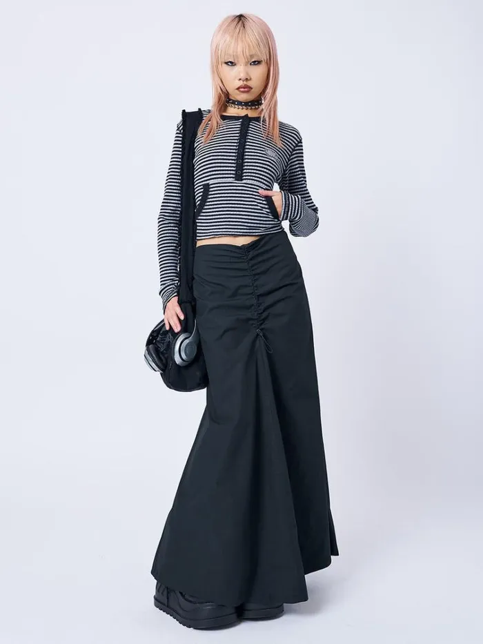Clothing Morticia Black Ruched Maxi Skirt Minga London Skirts