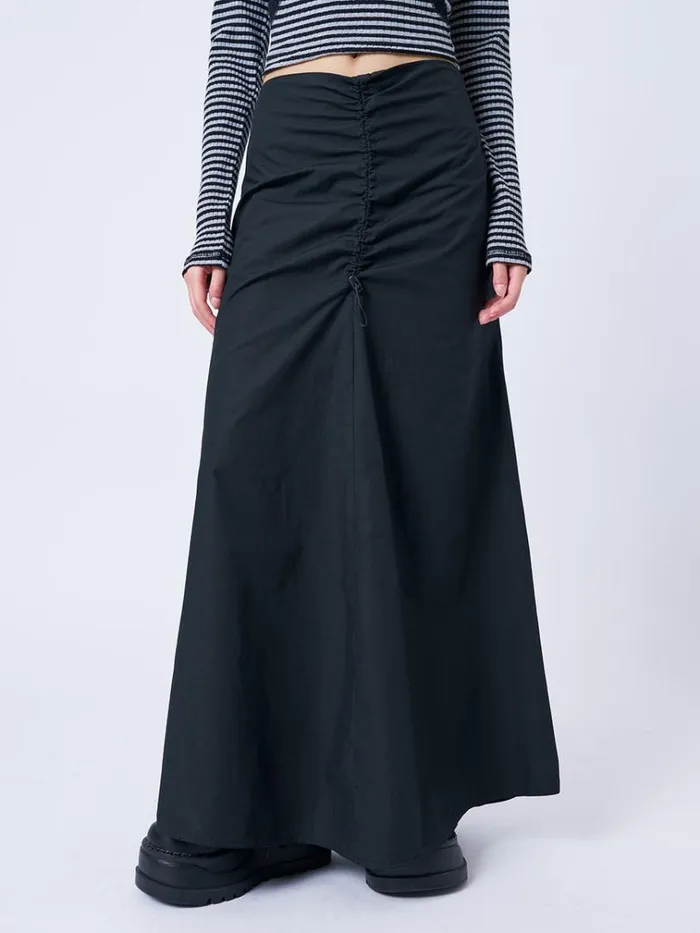 Clothing Morticia Black Ruched Maxi Skirt Minga London Skirts