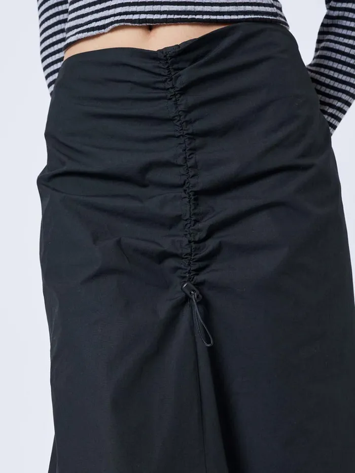 Clothing Morticia Black Ruched Maxi Skirt Minga London Skirts