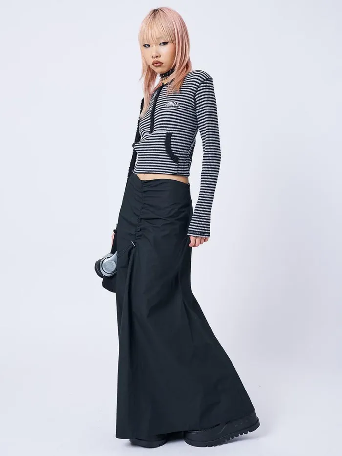 Clothing Morticia Black Ruched Maxi Skirt Minga London Skirts