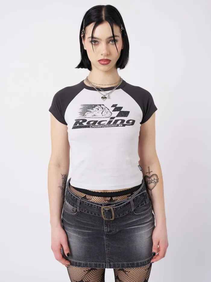 Clothing Motor Racing Raglan Baby Tee Minga London Crop Tops